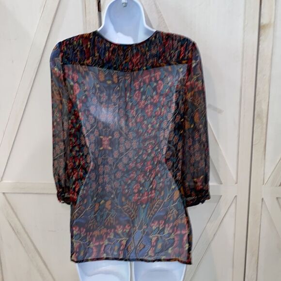 Joie  Sheer Smocked Floral Print Top multi Size XS - Picture 5 of 9
